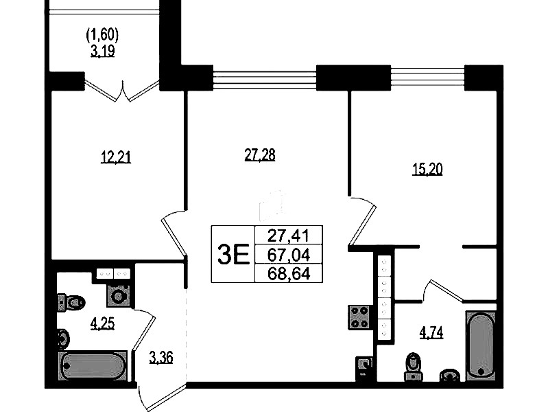 2-комнатная квартира 68.64 м², 3/4 эт., ЖК «Ranta Residence»